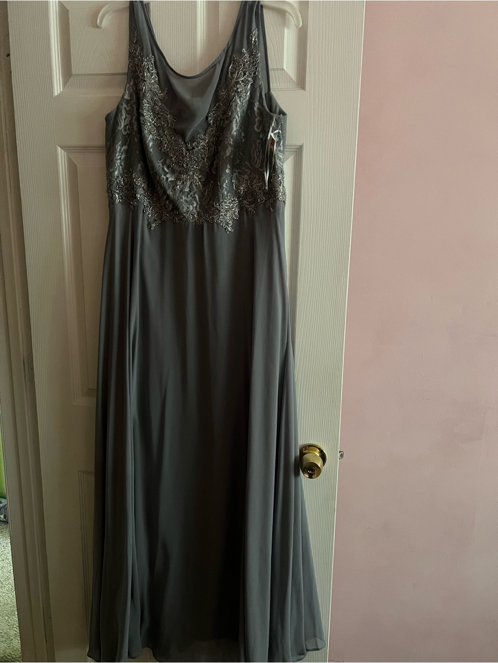 Elegant Gray Sleeveless Maxi Dress with Beaded Bodice